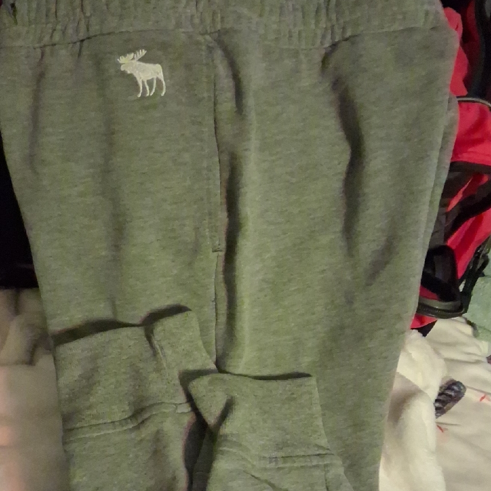 Abercrombie Kids Heather Gray Joggers with Moose Emblem